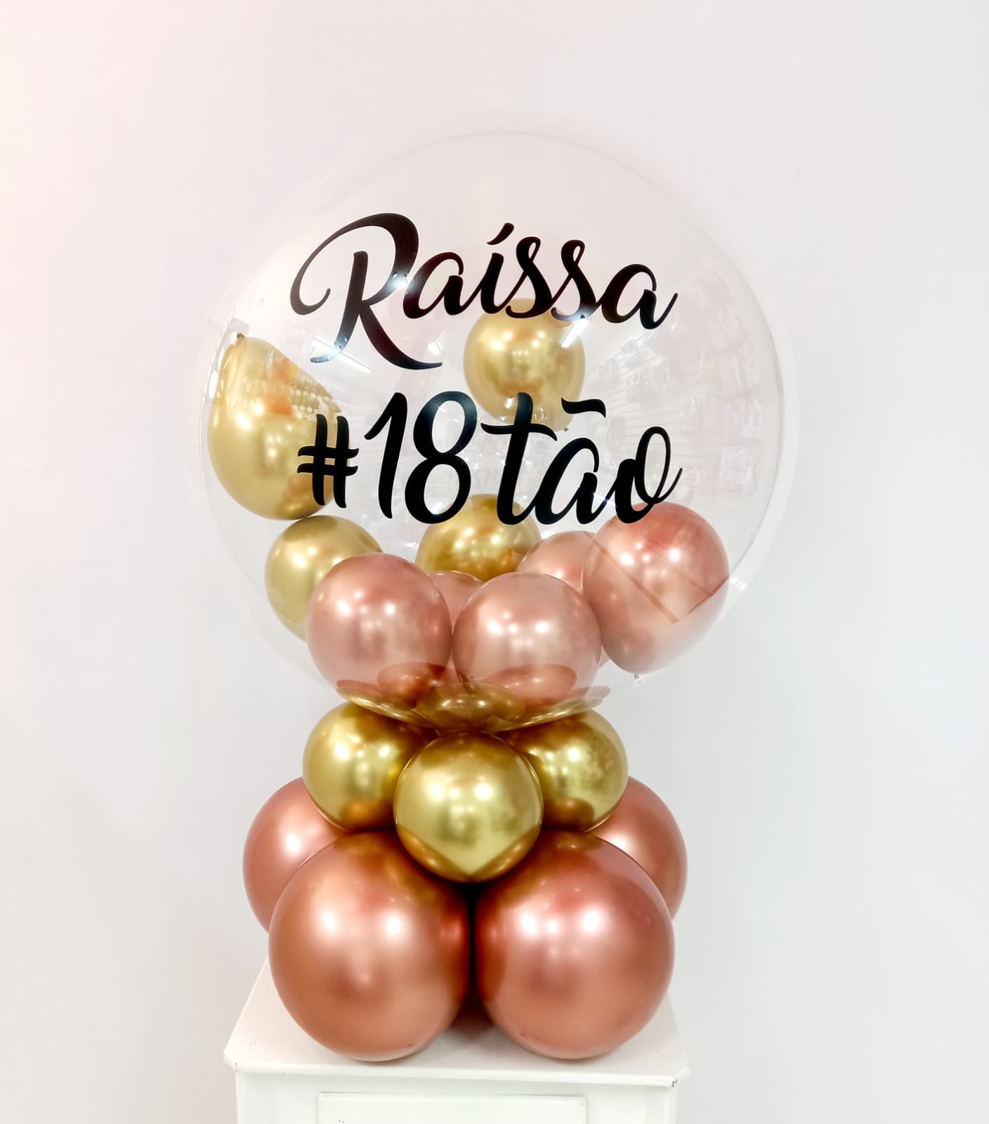 Arranjo de Balões Base Simples Rose Gold e Dourado