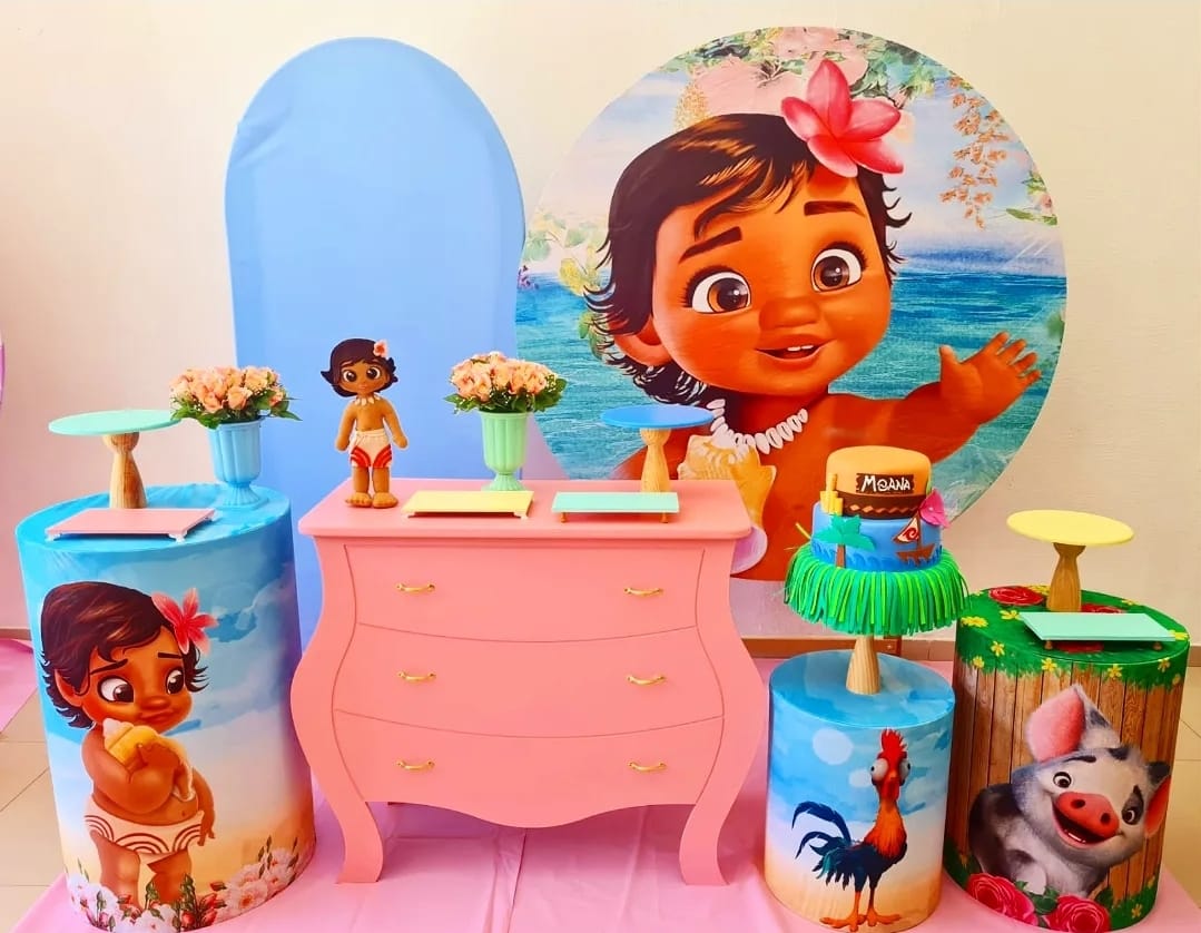 Moana Baby Rosa com Arco de Balões